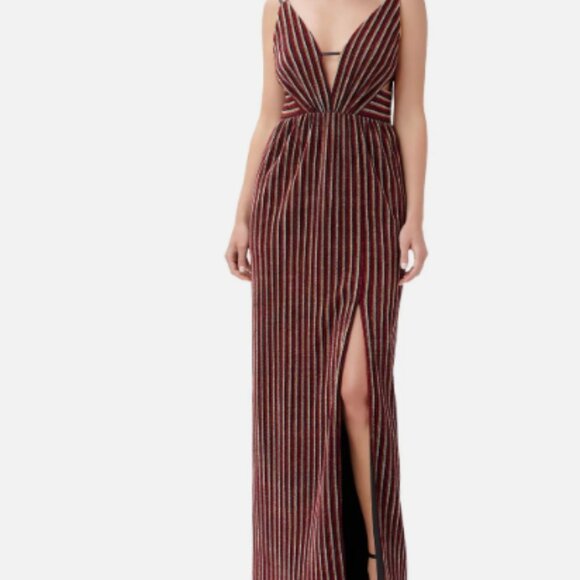 NWT | Aidan Mattox Lurex Striped Sparkle Gown - Picture 1 of 6